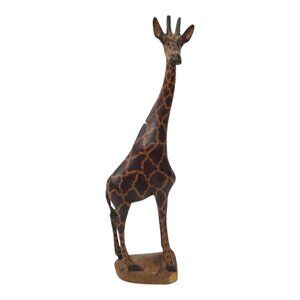 Giraffe Statue Wooden 12" Hand Carved Painted Crafted African Kenyan Artisans